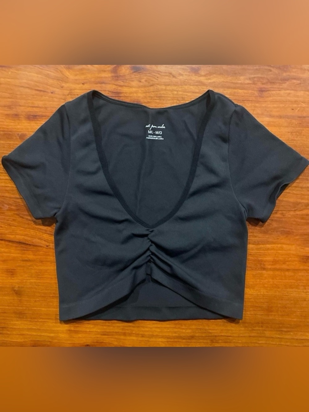 Urban Outfitters Black Ruched V-Neck Crop Top